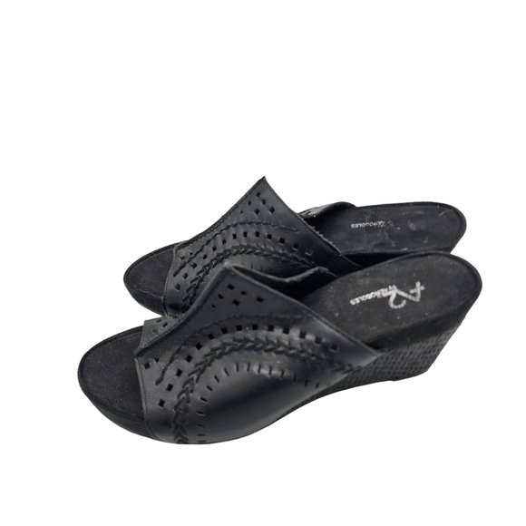 Aerosoles A3 Womens Size 7 Wedge Slip on Shoes Mule Faux Leather Peep Toe Sandal - Picture 4 of 8